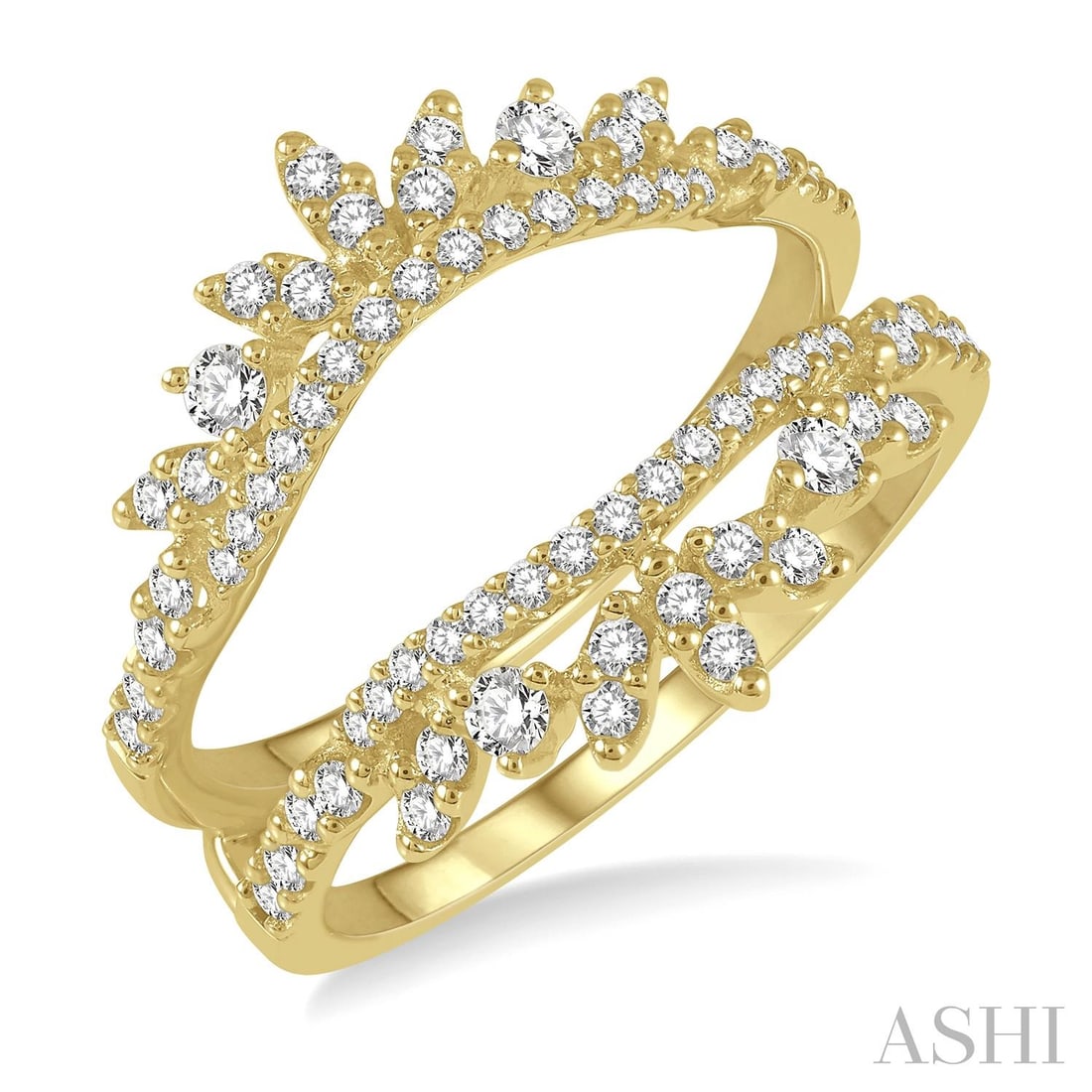 0.57 ctw Diamond Pod Accent Crown 14K Yellow Gold Insert Ring: Epitomizing grandeur, this exquisite Pod Accent Crown ring featuring White Diamond stands as a beacon of refined taste. A detailed Insert gallery secures the stones, rendered in 3.5 grams of lustrous 