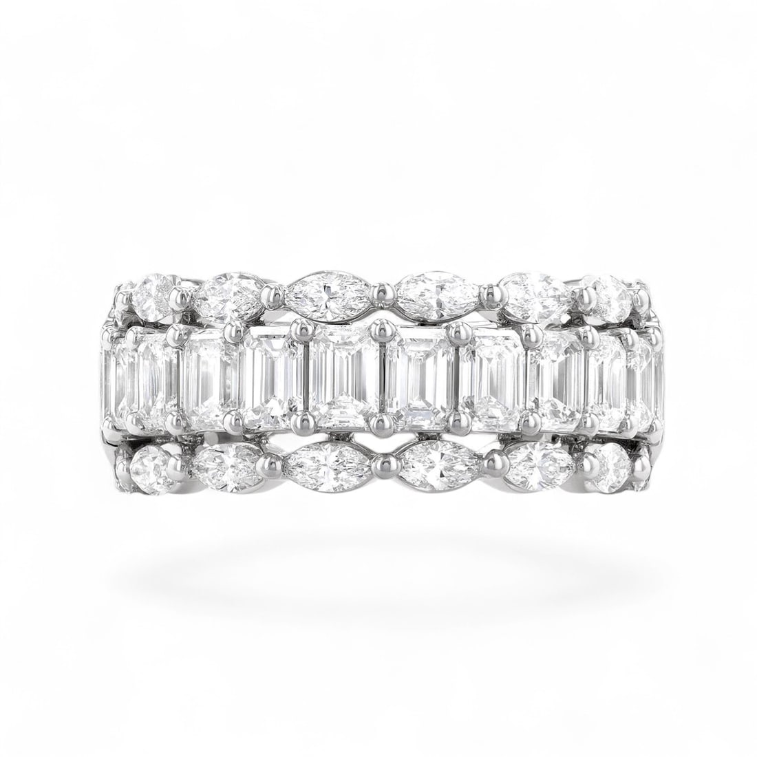 3.44 Ctw Duchess Band White Diamond Romantic 18K White Gold Ring - Certified: Timeless and sophisticated, this magnificent Duchess Band ring featuring Natural Diamonds radiates enduring beauty. Securely held in a classic Multi-Row Band design, the ring is forged from 9.6 grams 