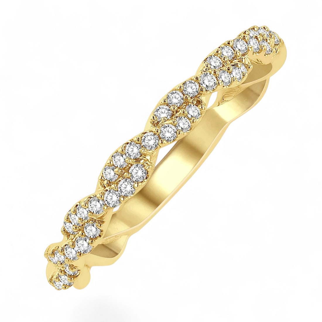 0.26 Ctw Entwined Stackable Twist White Diamond Modern 14K Yellow Gold Ring - Certified: Timeless and sophisticated, this elegant Entwined Stackable Twist ring featuring Natural Diamonds radiates enduring beauty. Securely held in a classic Shared Prong design, the ring is forged from 2.4 