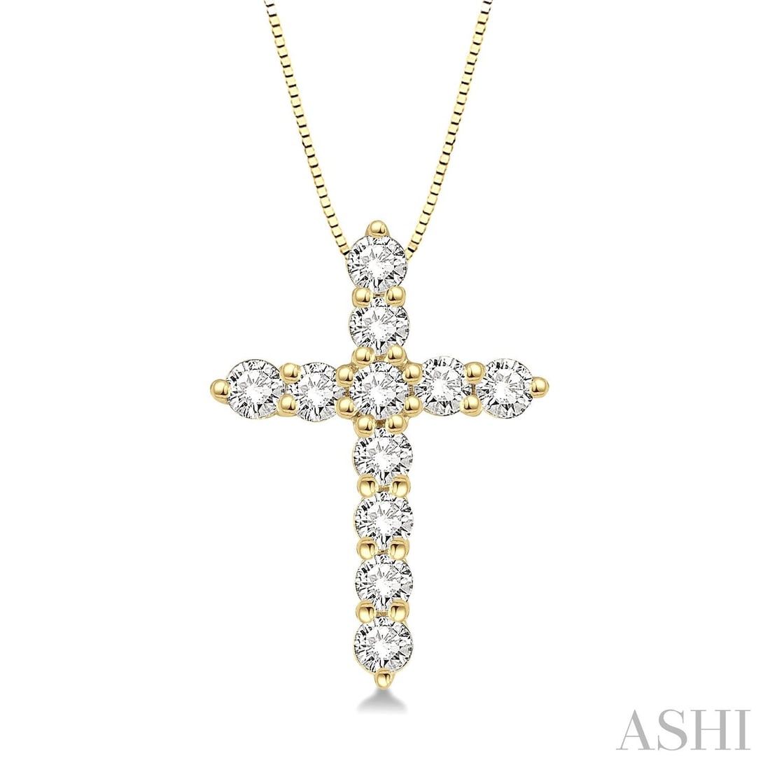 0.25 ctw White Diamond Cross Pendant 14K Yellow Gold: An exquisite masterpiece of haute joaillerie, this stunning Cross necklace featuring White Diamond is a true treasure. Showcasing the gems in a Cross Cluster arrangement, the necklace consists of 0.35