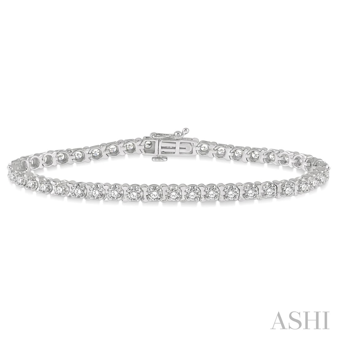3.02 ctw Diamond Tulip 14K White Gold Tennis Bracelet: Rare and radiant, this breathtaking Tulip bracelet featuring White Diamond offers a touch of the extraordinary. Crafted with precision, the Prong setting is seamlessly integrated into 10.9 g of 14K Wh