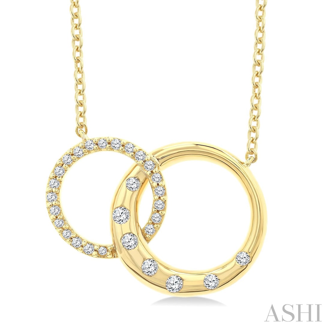 0.15 ctw Diamond Interlocked Circles Mosaic 10K Yellow Gold Pendant: Epitomizing grandeur, this elegant Interlocked Circles pendant featuring White Diamonds stands as a beacon of refined taste. Showcasing the gems in an Interlocked Circles arrangement, the pendant cons