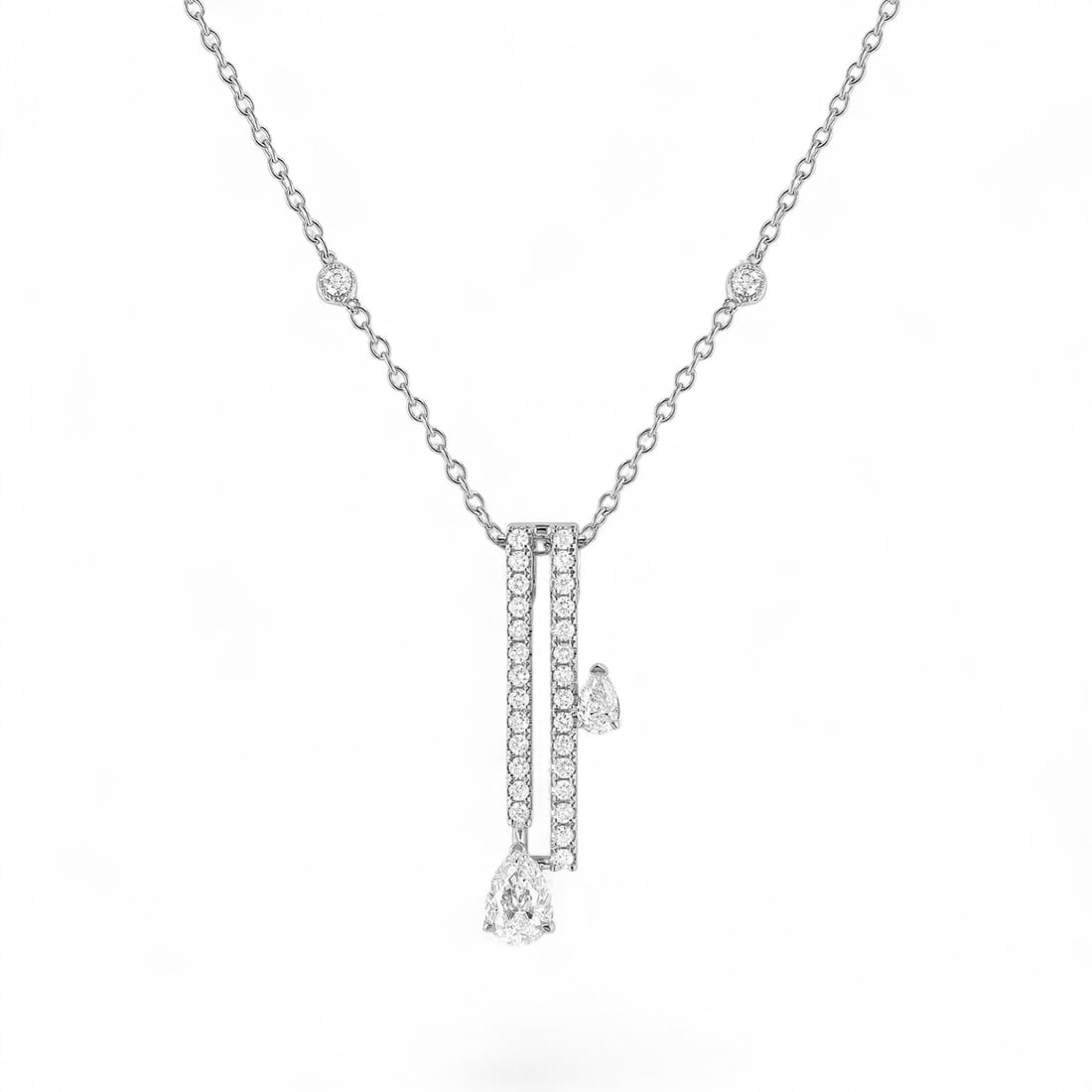 1.32 Ctw Paradox 2-Row Floating White Diamond Modern 18K White Gold Pendant - Certified: Epitomizing grandeur, this exquisite Paradox 2-Row Floating pendant featuring Natural Diamonds stands as a beacon of refined taste. Crafted with precision, the Micro-Pave setting is seamlessly integra