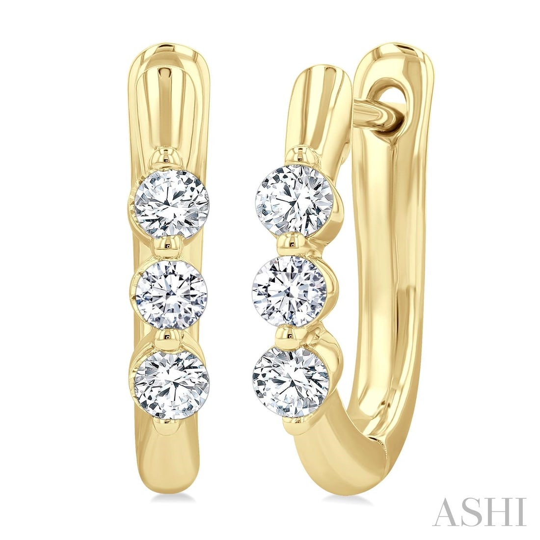0.34 ctw Diamond Three-Stone 14K Yellow Gold Hoop Earrings: Defining modern elegance, this stunning Three-Stone pair of earrings featuring White Diamond captures the essence of style. Expertly mounted in a Three-Stone setting, the earrings are crafted in 2.35 