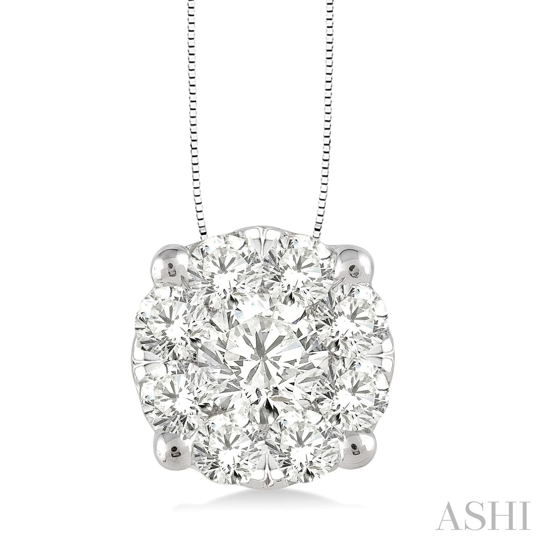 1.04 ctw Diamond Cluster 14K White Gold Pendant: A testament to superior craftsmanship, this elegant Cluster pendant featuring Natural Diamonds is unparalleled. Crafted with precision, the Cluster setting is seamlessly integrated into 1.7 grams of 1