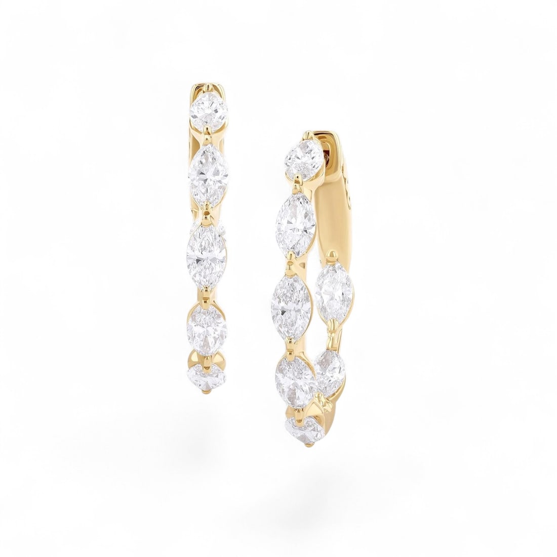 2.24 Ctw Duchess Marquise Hoop White Diamond Modern 18K Yellow Gold Earrings - Certified (1 of 3)