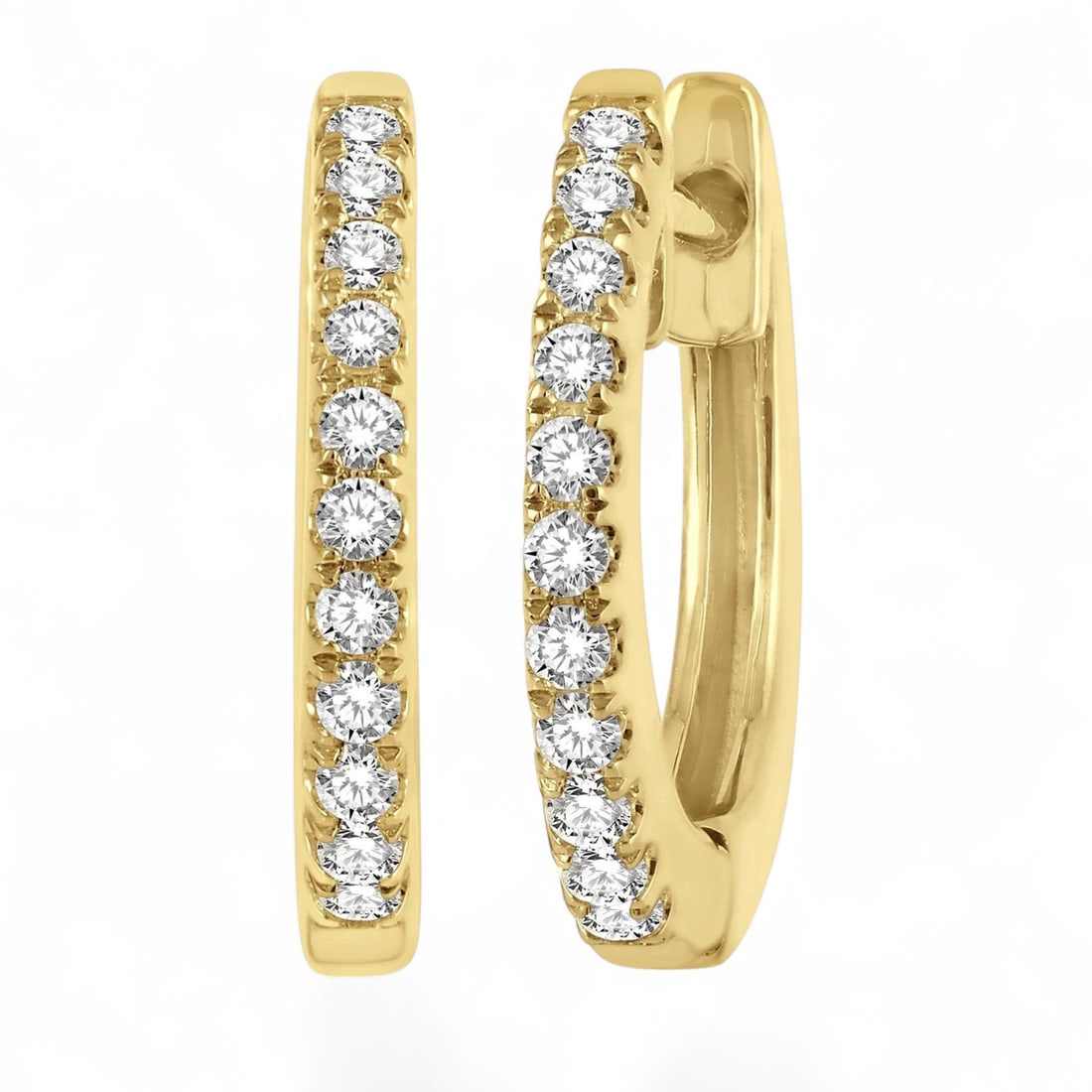 0.15 Ctw Petite Fashion Huggie Diamond Modern 14K Yellow Gold Earrings - Certified: Captured in a moment of brilliance, this stunning Petite Fashion Huggie pair of earrings featuring Natural Diamonds speaks to the connoisseur. The gemstones are nestled within a Shared Prong framework