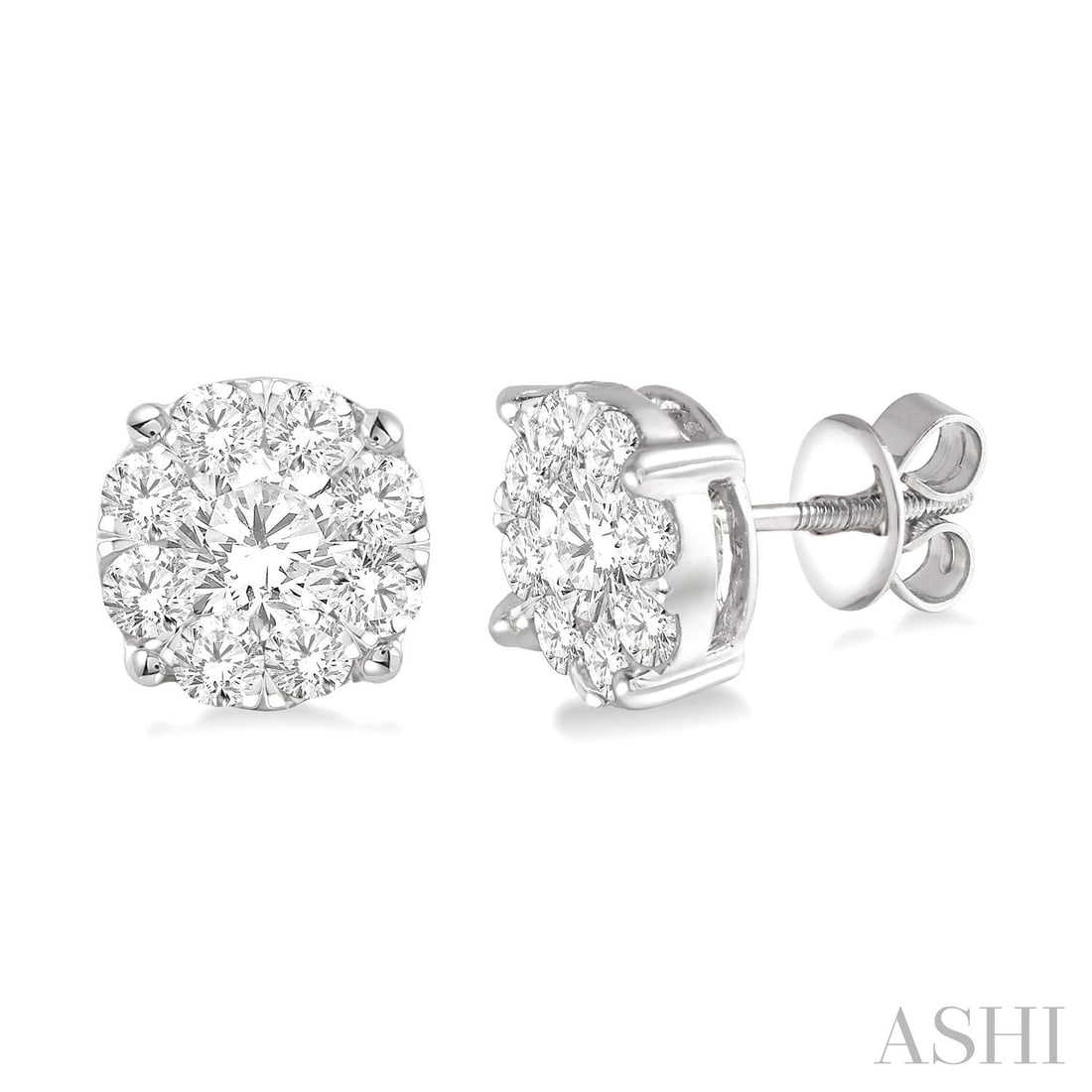 1.52 ctw White Diamond Cluster 14K White Gold Stud Earrings