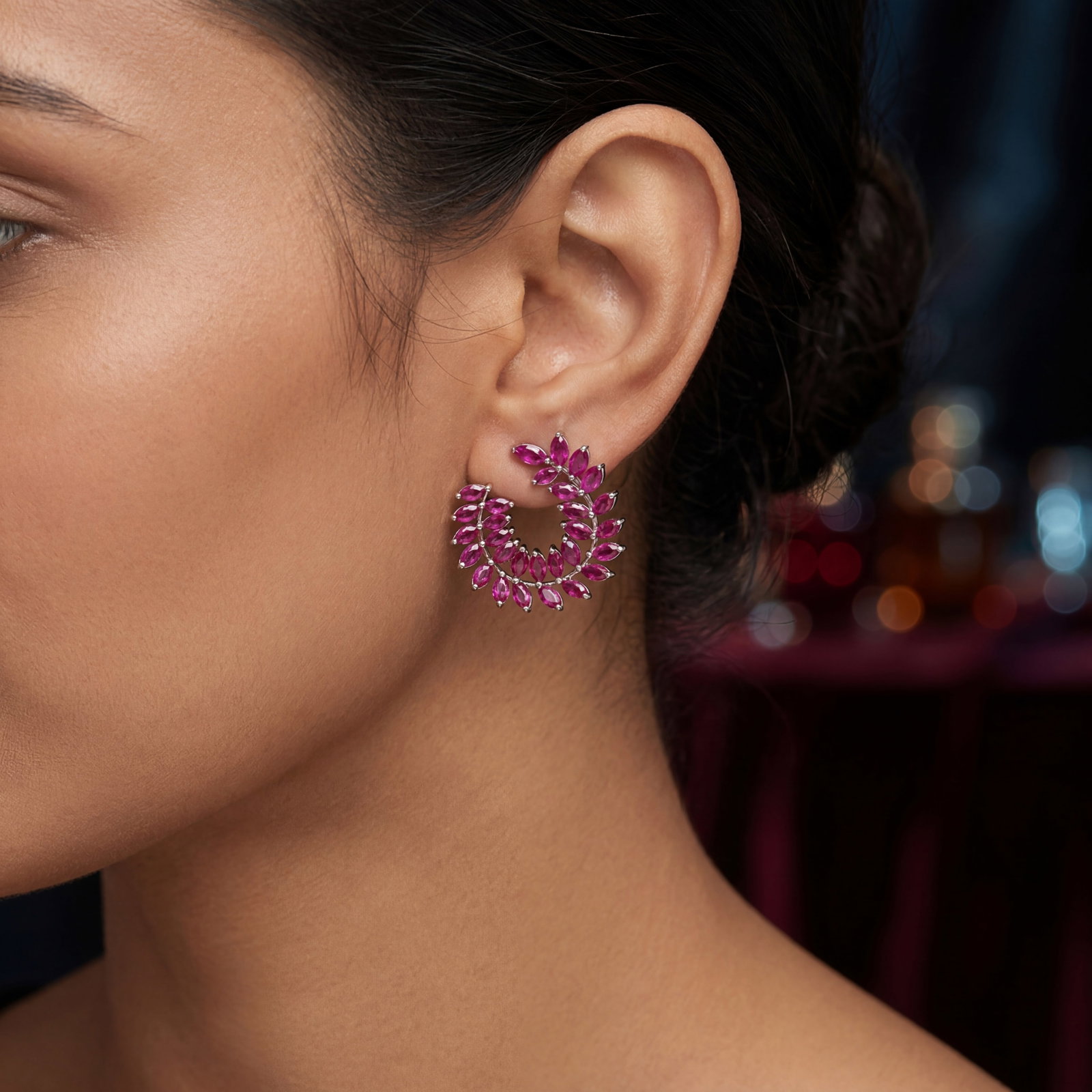 6.7 ctw Ruby Leaf Platinum Earrings - 2