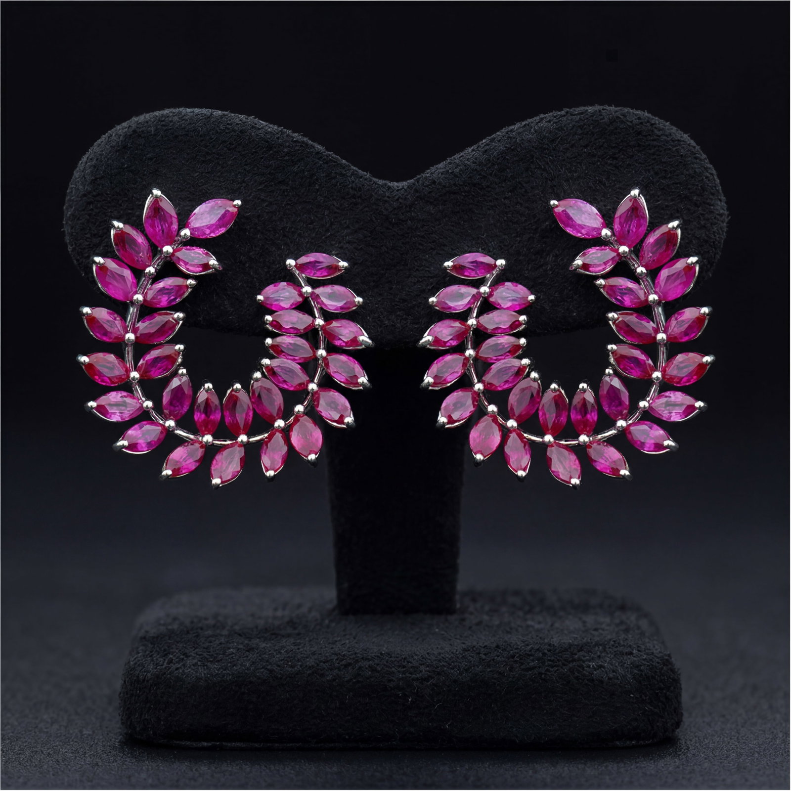 6.7 ctw Ruby Leaf Platinum Earrings - 4