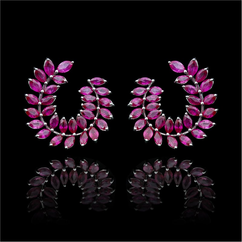 6.7 ctw Ruby Leaf Platinum Earrings - 6