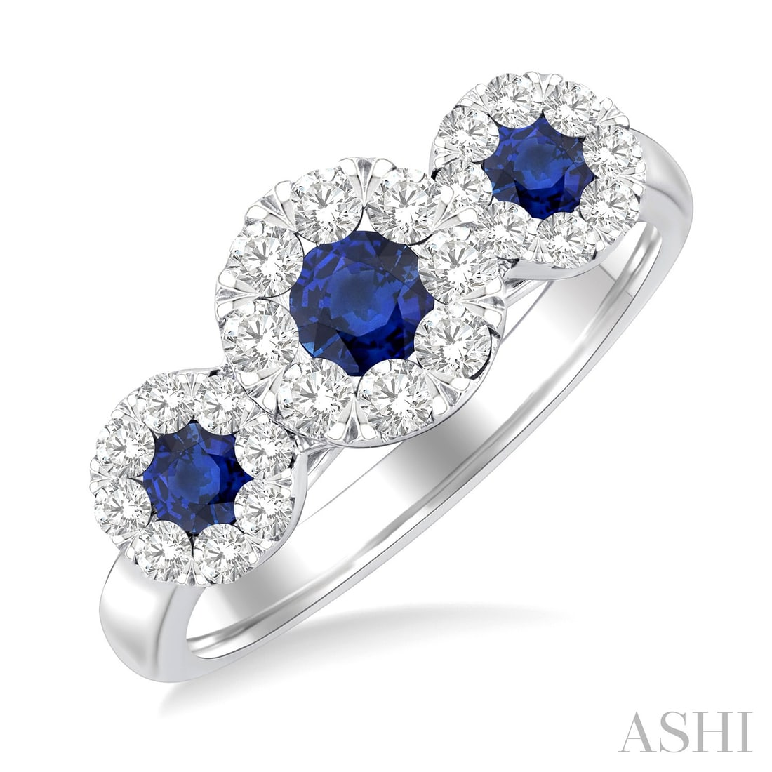 3.8mm Blue Sapphire and 0.64 ctw Diamond 14K White Gold Ring (1 of 3)