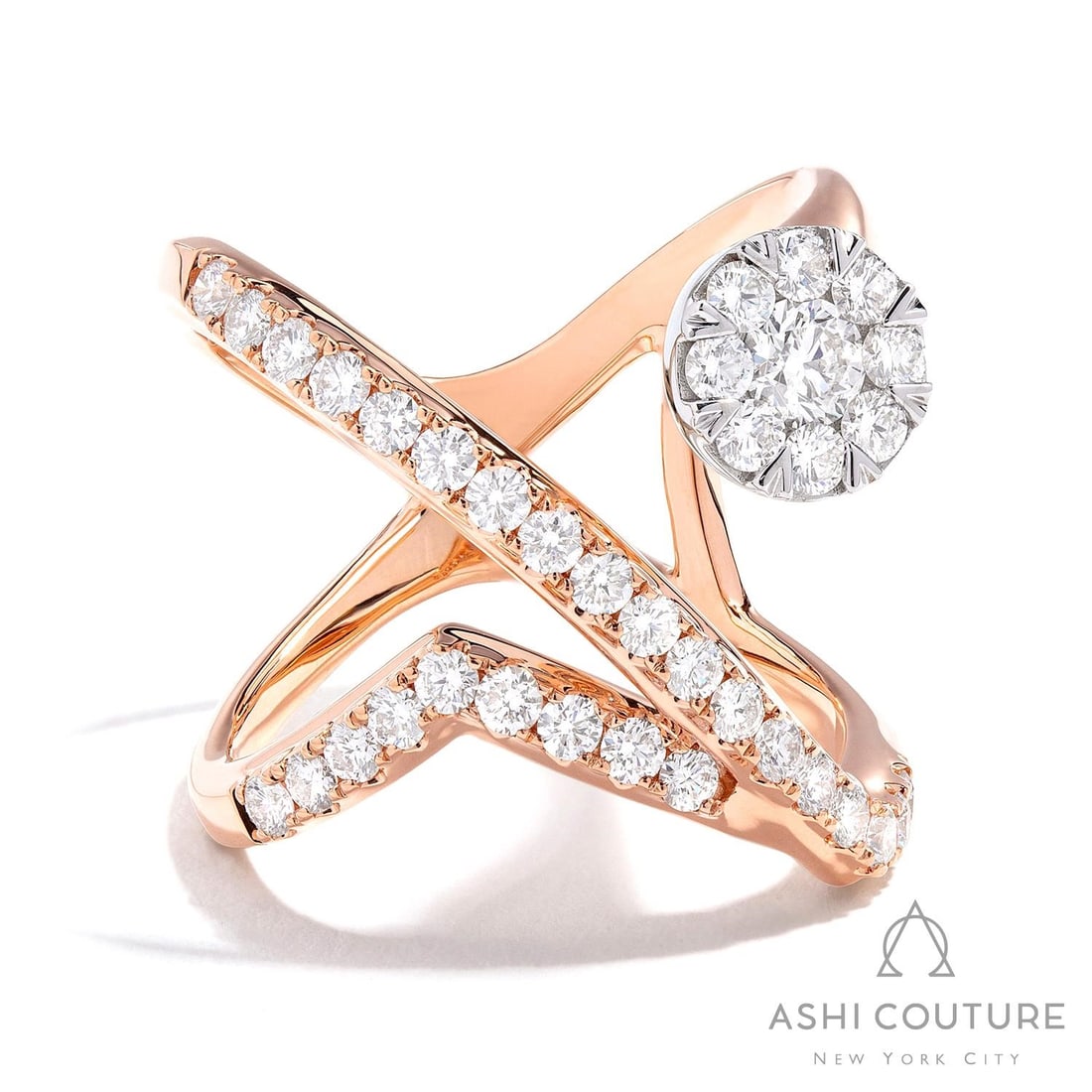 1.17 ctw Cluster Diamond 18K Rose & White Gold Ring: A testament to superior craftsmanship, this magnificent Cluster Ring featuring White Diamond is unparalleled. Crafted with precision, the Cluster setting is seamlessly integrated into 9.35 grams of 18
