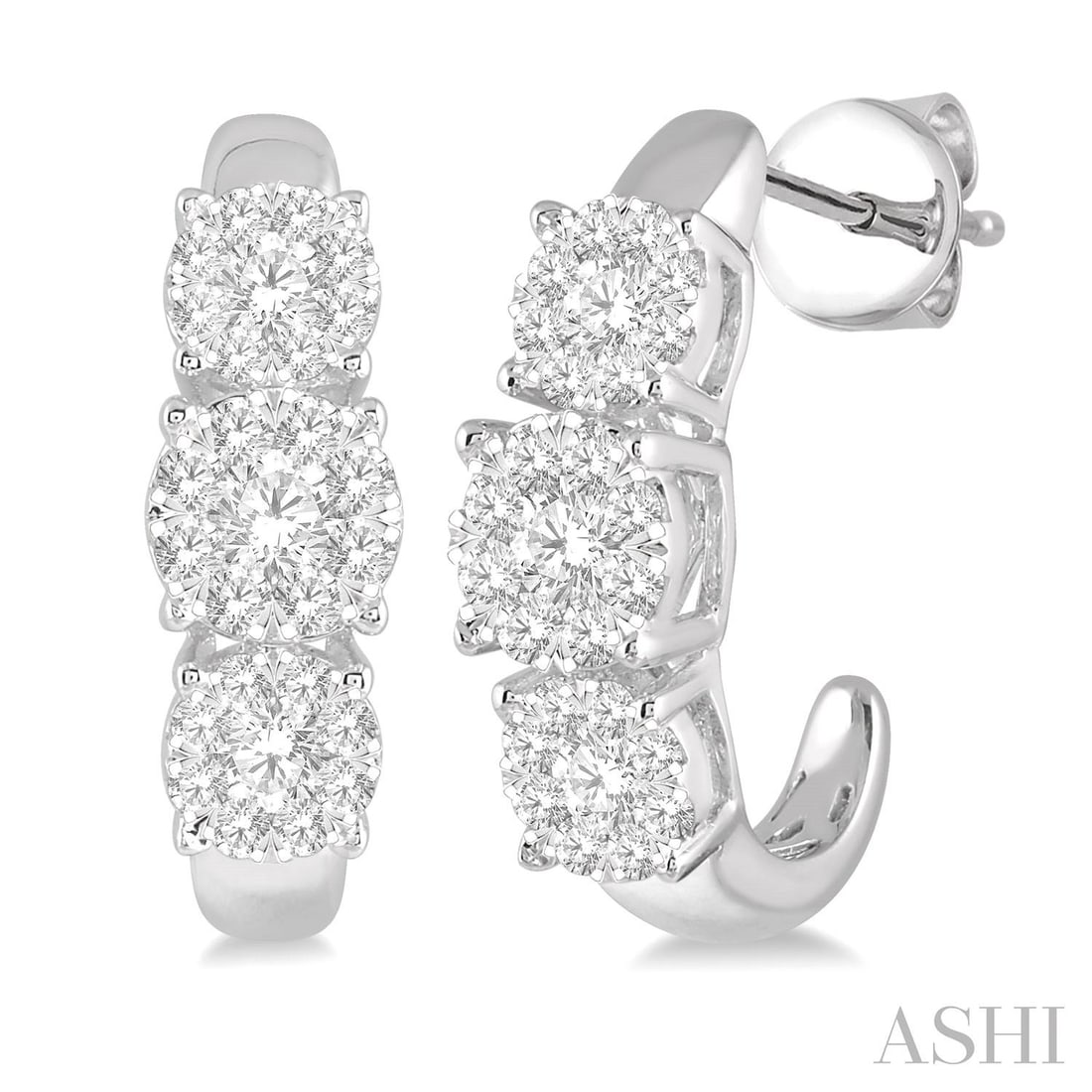 1.02 ctw Diamond Cluster 14K White Gold Earrings: A vision of luxury, this stunning Cluster pair of earrings featuring White Diamond defines sophistication. Securely held in a classic Cluster design, the earrings are forged from 4.0 grams of high-pol
