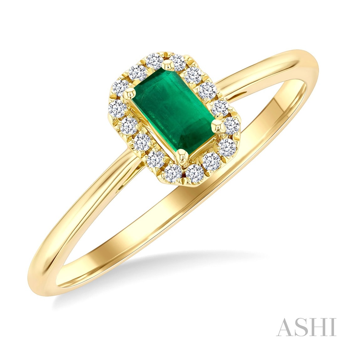 5x3mm Emerald and 0.07 ctw Diamond 10K Yellow Gold Ring: Rare and radiant, this elegant Halo ring featuring Emerald, White Diamond offers a touch of the extraordinary. Showcasing the gems in a Halo arrangement, the ring consists of 1.35 grams of 10K Yellow 