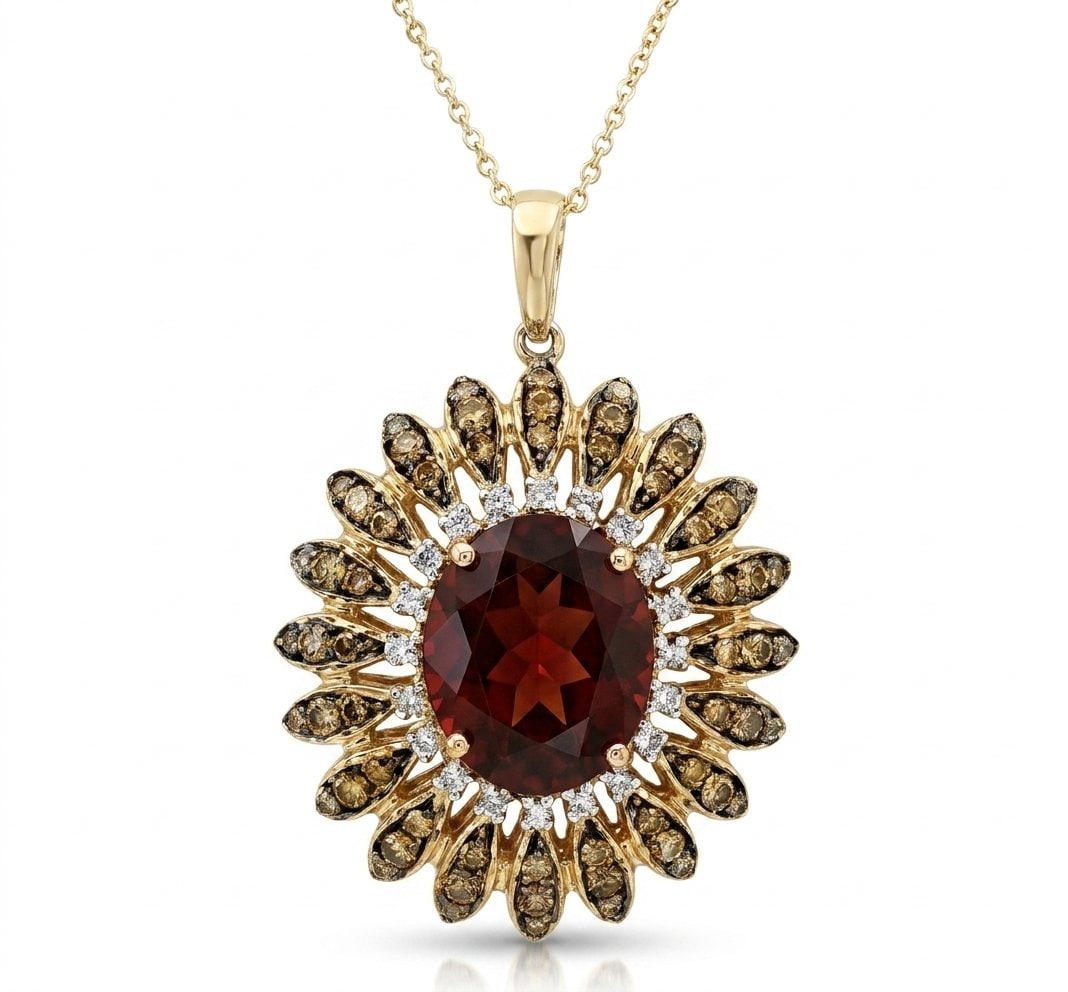 Garnet Champagne Diamond and Diamond Pendant in 14K Yellow Gold (1 of 6)