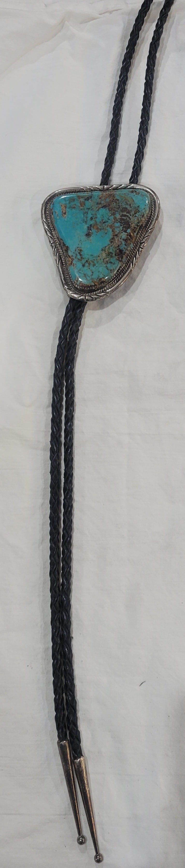 Large Turquoise & Sterling Silver Bolo Tie: Sterling Silver and Turquoise