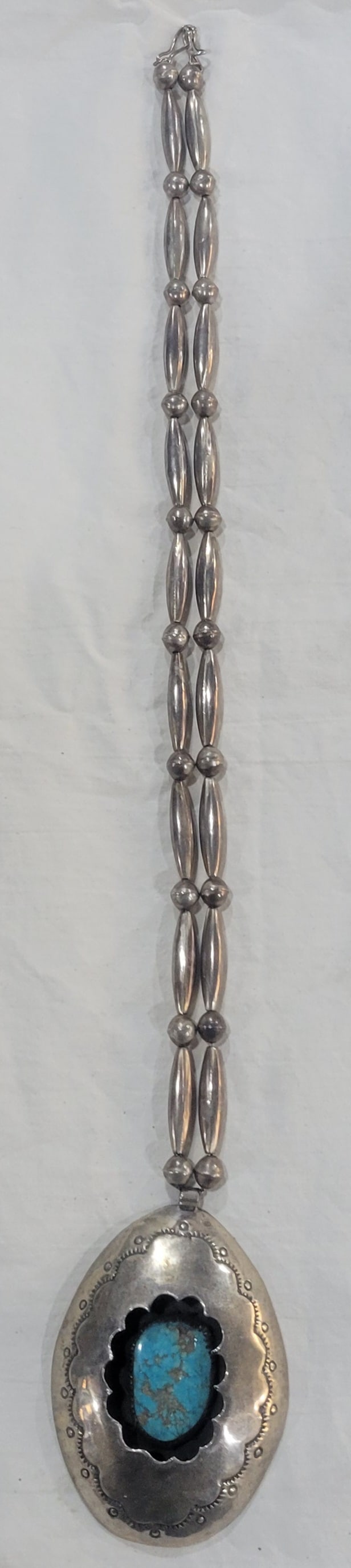 Vintage Navajo Sterling Silver & Turquoise With Beaded Necklace: Signed MA - Sterling Silver and Turquoise