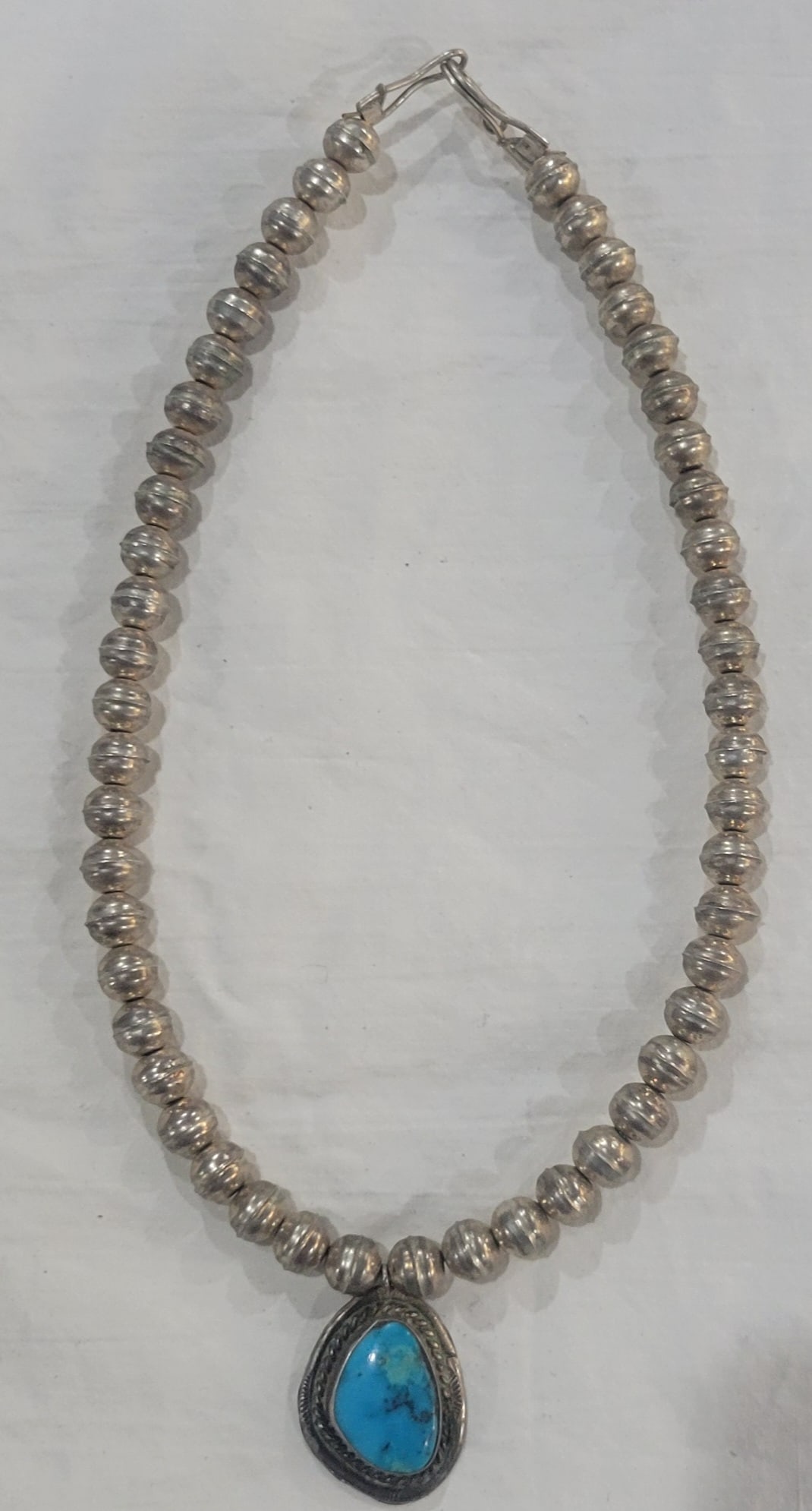 Sterling Silver and Turquoise Pendant with Beaded Necklace: Lee Yazzie Native American Navajo Sterling Silver and Turquoise - Necklace Beads stering silver "Navajo Pearls