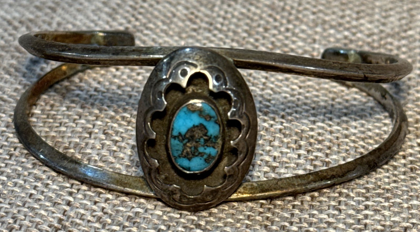 Sterling Silver and Turquoise Cuff Bracelet: Vintage Native American Dainty Sterling Silver and Turquoise