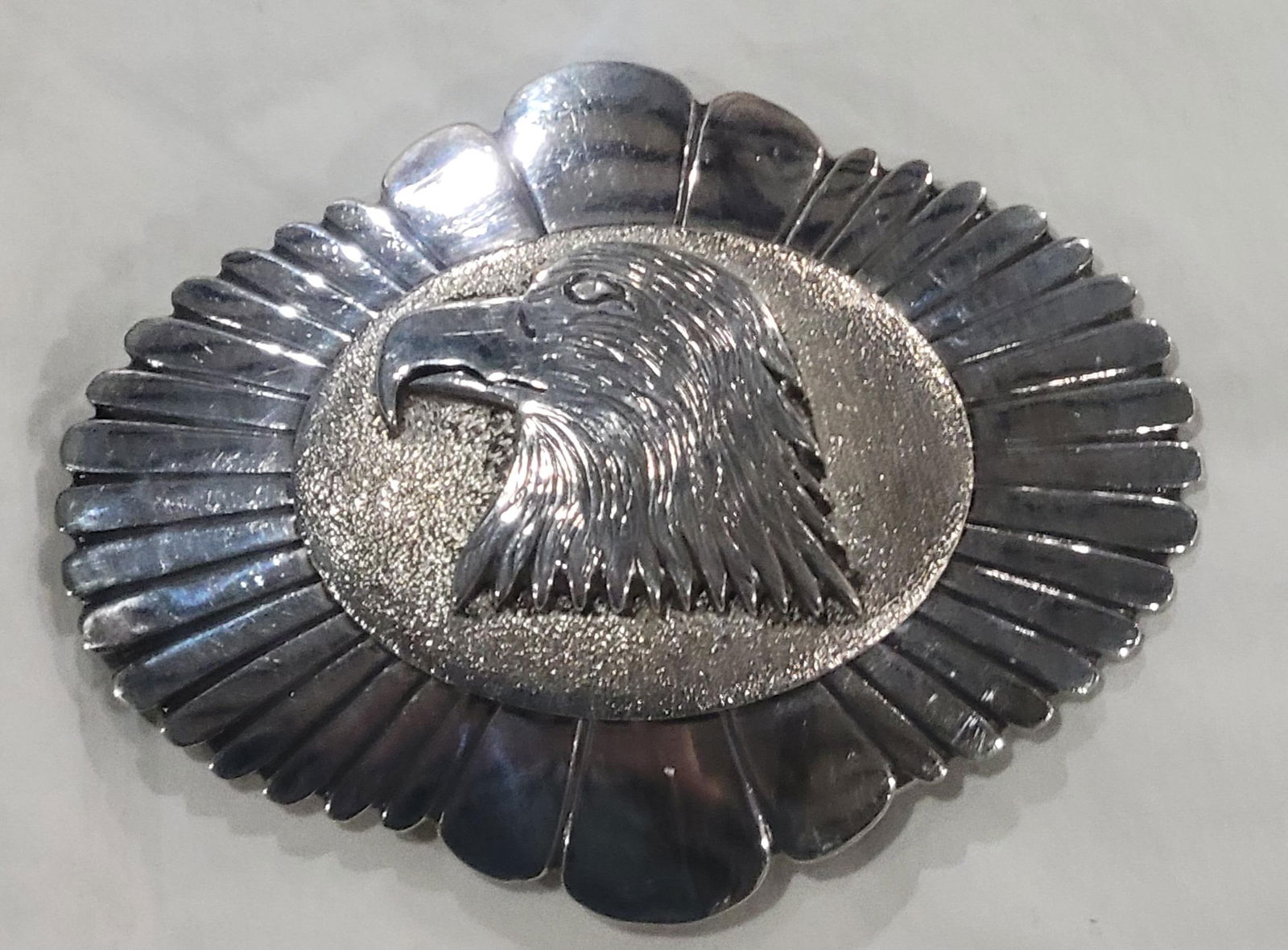 Sterling Silver Eagle Head Belt Buckle: Sterling Silver signed DV