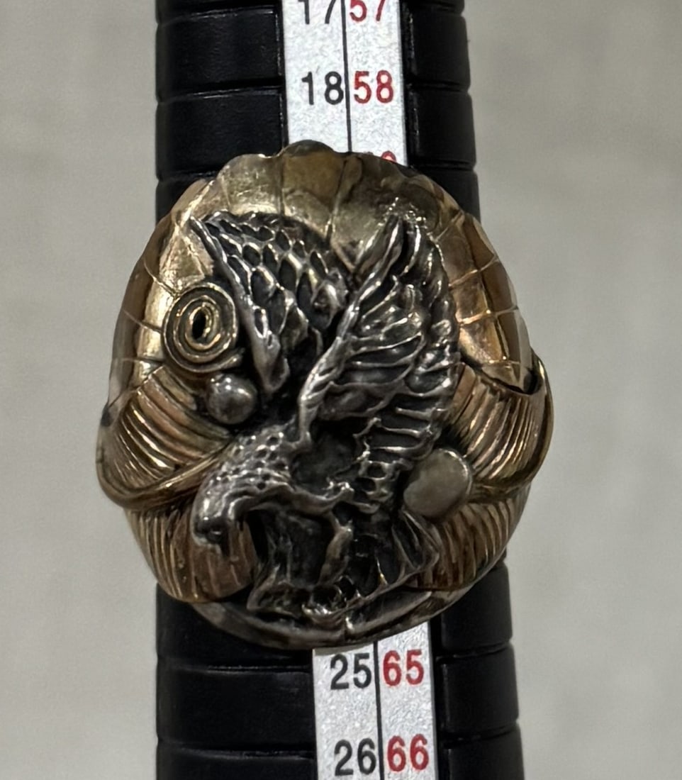 Navajo-style Sterling Silver and Gold-Accented Eagle Men's Ring: Size 10