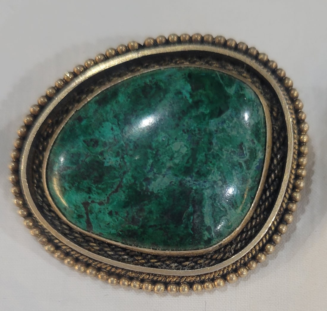 Vintage Eilat Stone Booch Pin: Also known as King Solomon's Stone originating in Israel - can also be worn as a pendant - Stamped Israel