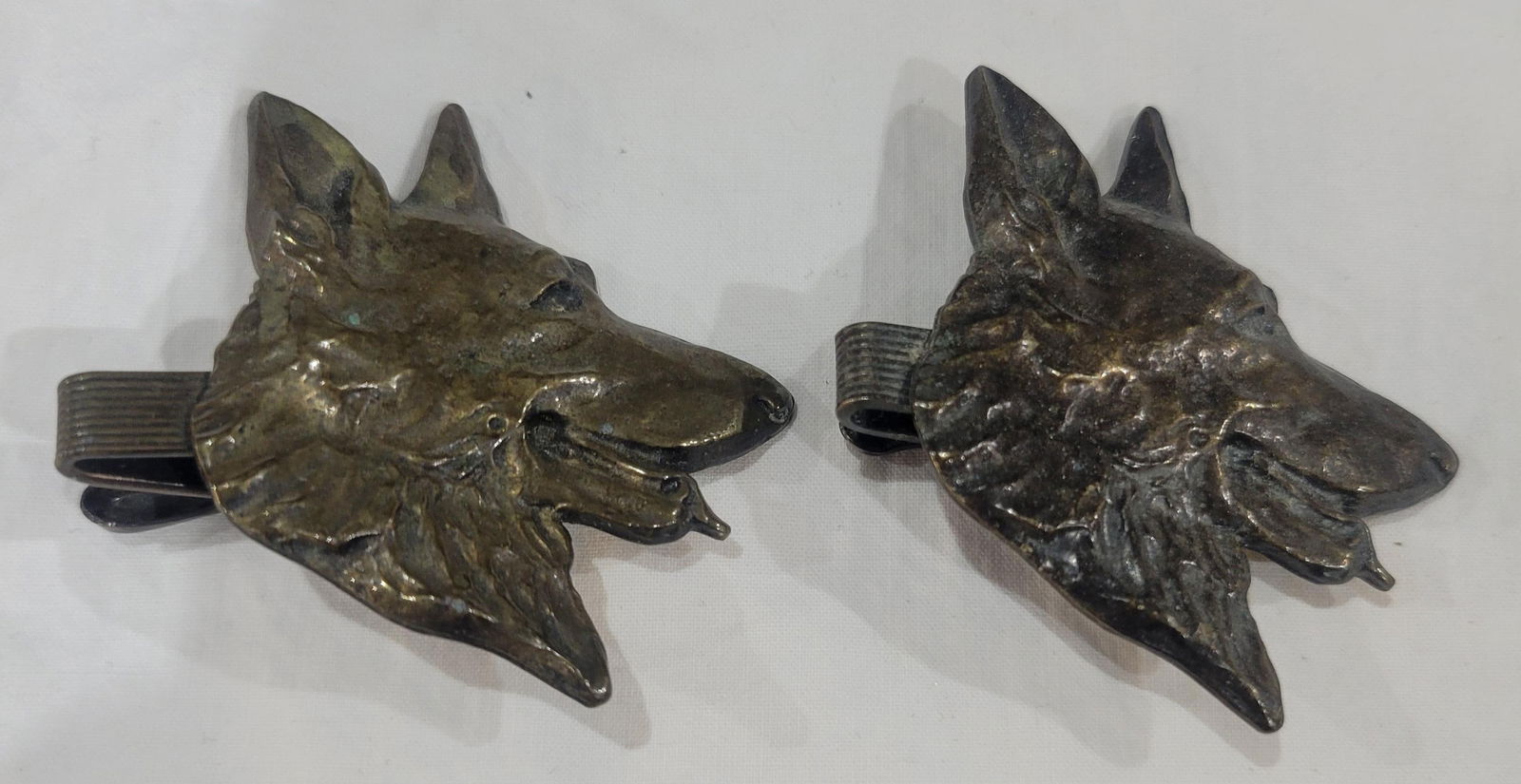 Two (2) Vintage Hickok German Shepherd dog head tie clips: Two (2) Vintage Hickok German Shepherd dog head tie clips