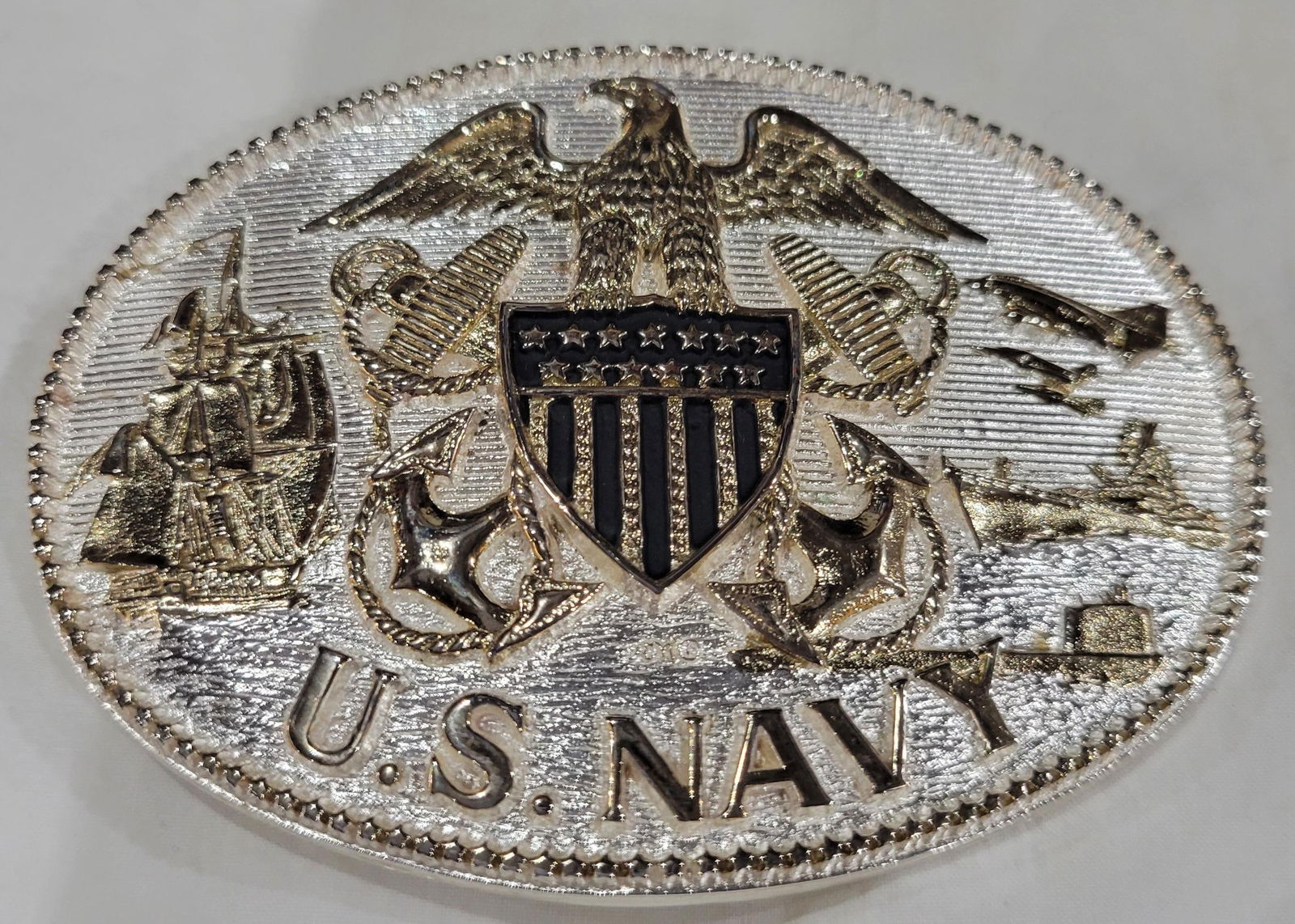 Vintage US Navy Solid Brass Belt Buckle: Montana Silversmiths