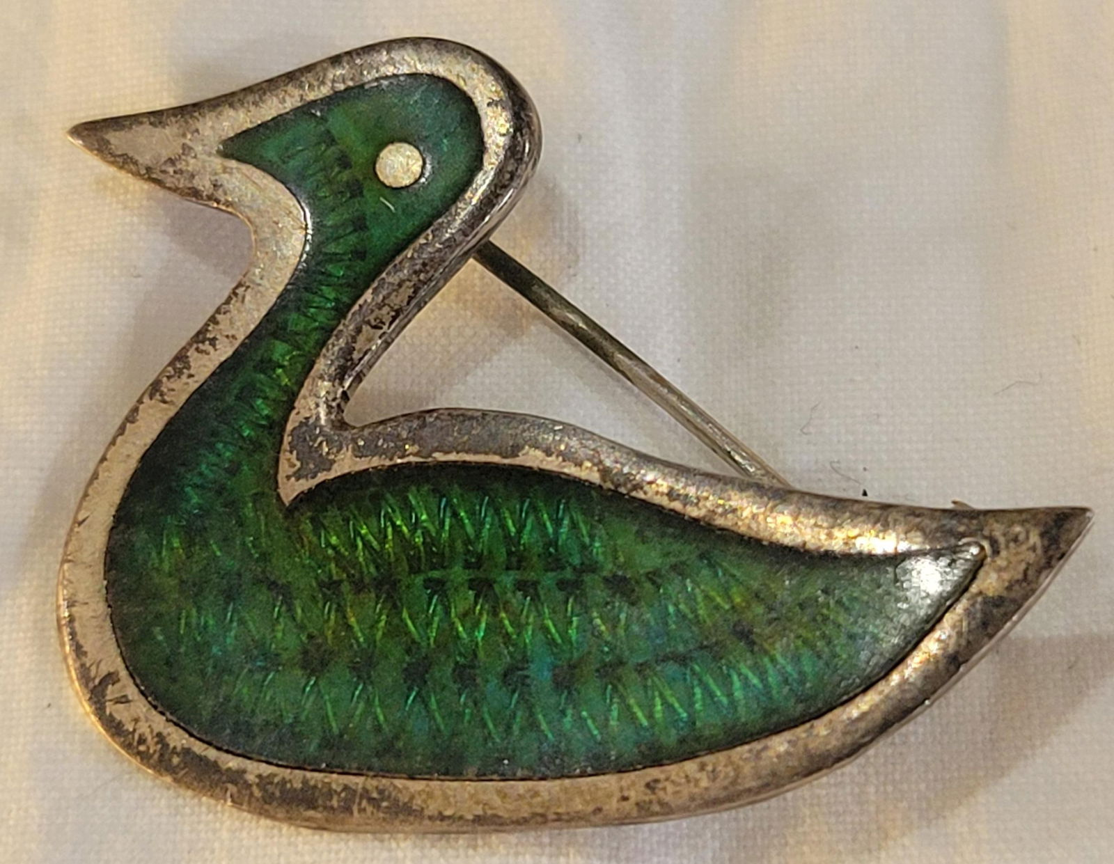 Vintage Taxco Sterling Silver Green Enamel Duck Brooch Pin: Taxco Sterling Silver stamped - Taxco, Mexico