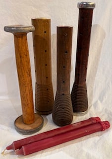 Wood Bobbin Spool Candle Holders – Set of 4 w/ Tapers (1 of 2)