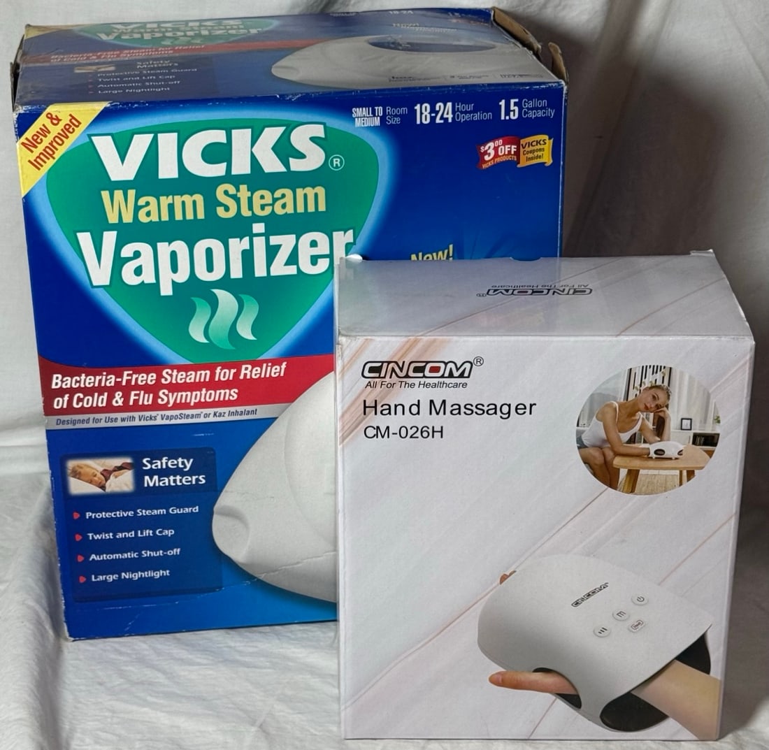 Hand Massager New in Box / Vicks Vaporizer: Hand massager new in box, Vicks vaporizer in box (unsure if used)