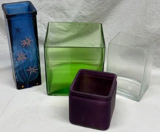 Set of 4 Colored Glass Planters/Vases – Blue, Green, Purple & Clear (1 of 1)