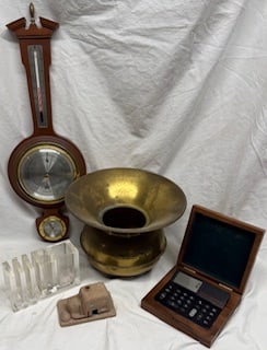 Vintage Decor Lot Brass Spittoon Barometer Weather Station + More (1 of 1)