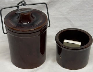 Vintage Brownware Butter Crock & Stoneware Dish Set (1 of 1)