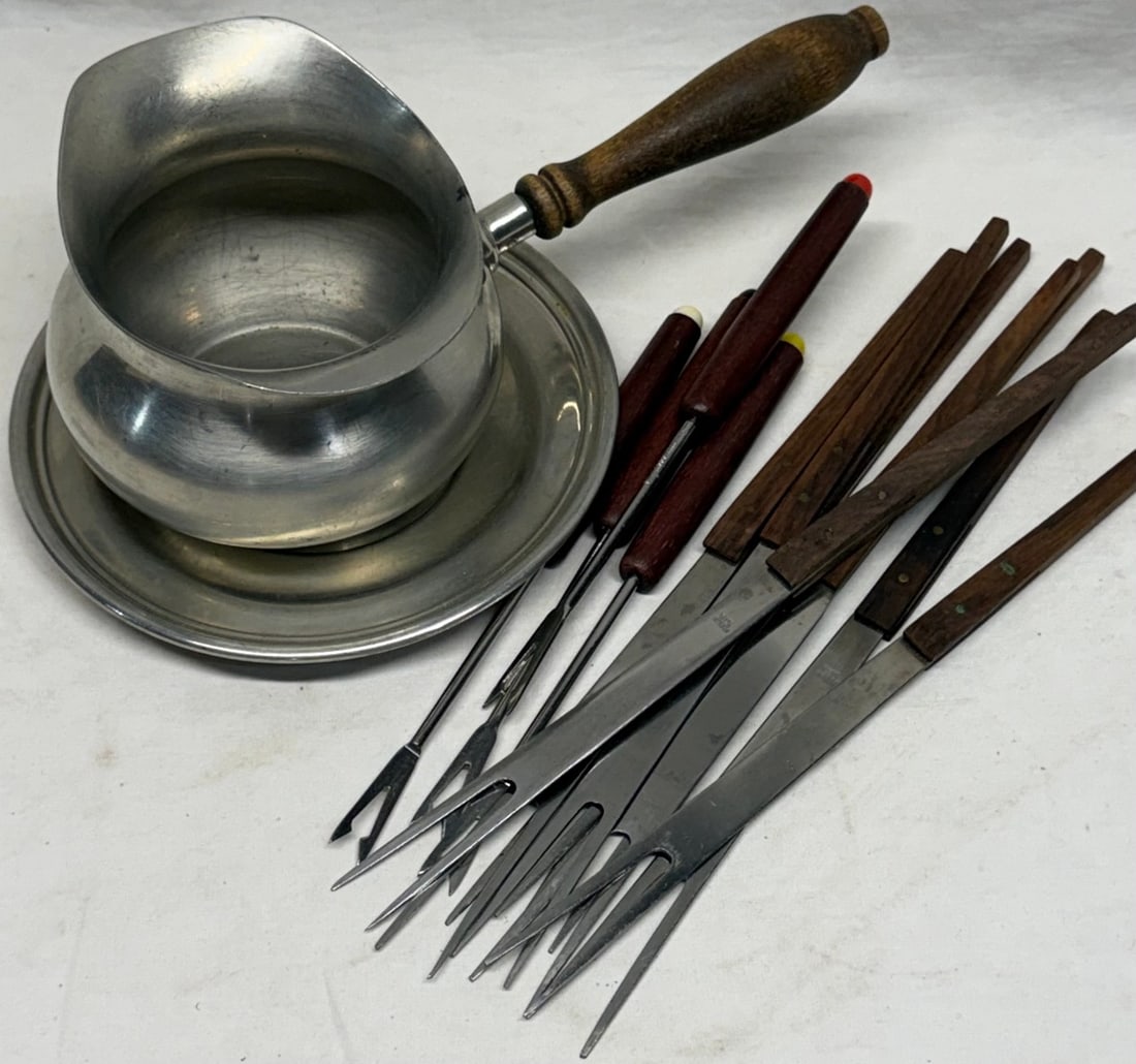 Vintage Pewter Fondue Pot Set w/ Forks (1 of 1)