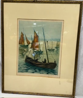 Vintage French Harbor Scene Print by Suzanne Deschamps (1 of 1)