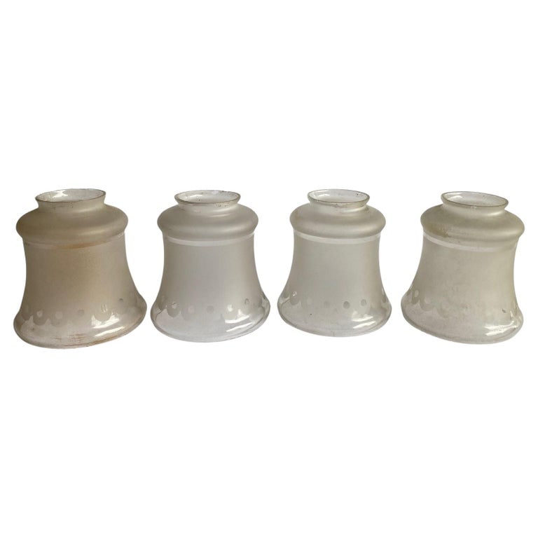 2" Victorian Style Frosted Laced Hand Blown Glass Shades Set of Four (1 of 6)