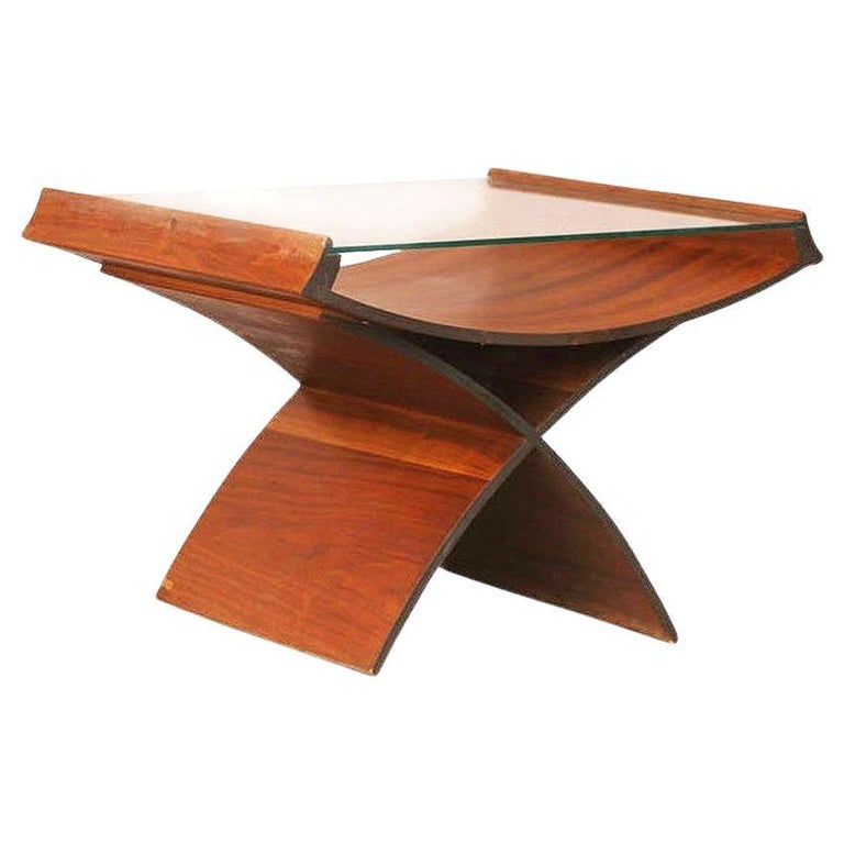 Mid-Century Molded Sculptural Plywood Hourglass Side Drink Table with Glass Top (1 of 6)