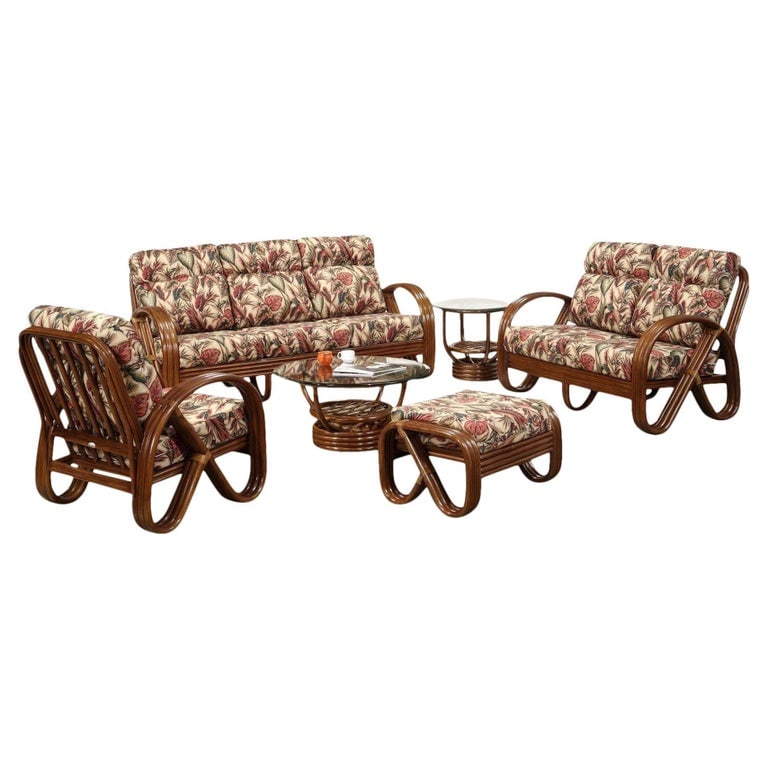 Modernist 3-Strand 3/4 Pretzel "Kauai" Rattan Living Room Set, 6 Pieces (1 of 11)