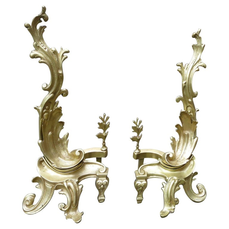 Late Victorian Italian Brass Rococo Style Fireplace Andirons (1 of 7)