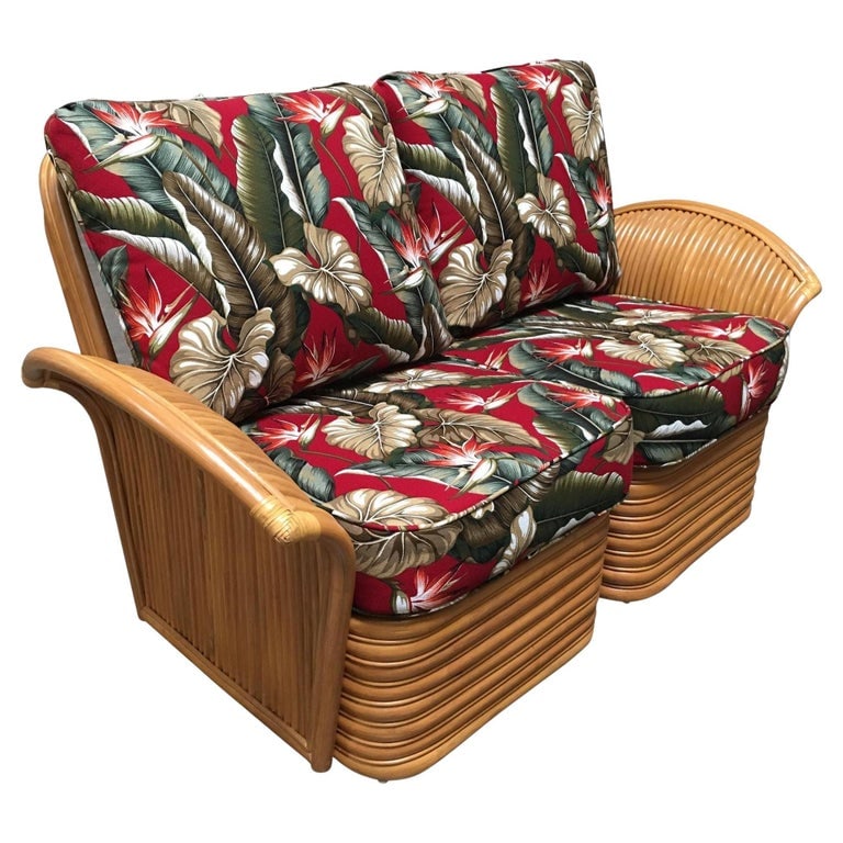 Art "Hawaii" Rattan Fan Arm Two-Seat Sectional Settee Sofa (1 of 6)