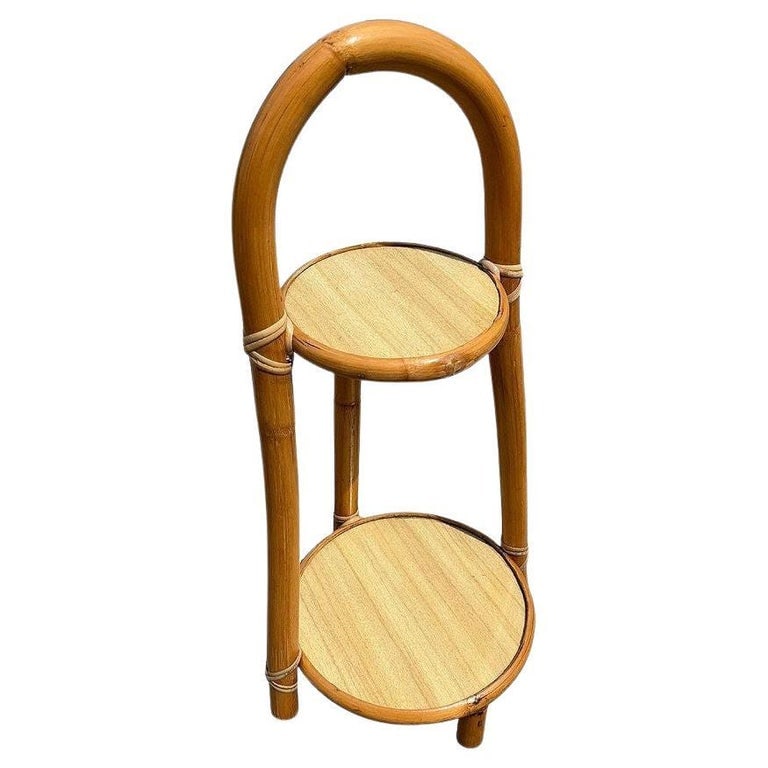 Restored Rattan & Formica Mini Side Drink/Smoke Stand with Handle (1 of 5)