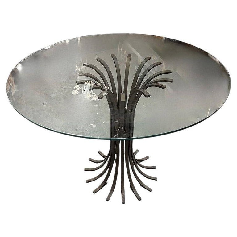 43" Round Extruded Aluminum Outdoor/Patio Dining Table, 3 Available: Mid-century era 43" round Patio Dining table named "Extruded" was designed after the famous Russell Woodard table produced in the early 1960s by an unknown Los Angeles founder.The table has a slatted