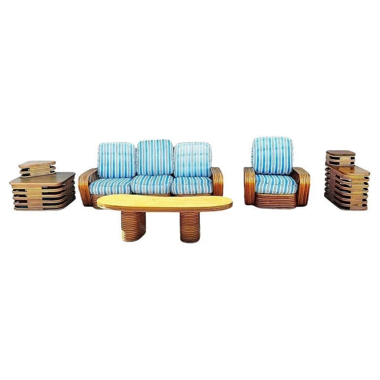 Restored MCM Rattan Six Strand Square Pretzel Table & Seating Livingroom Set (1 of 9)