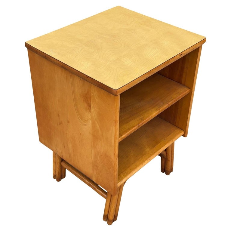 Restored Heywood Wakefield Blond Birch End Table w/ Rattan Legs (1 of 10)