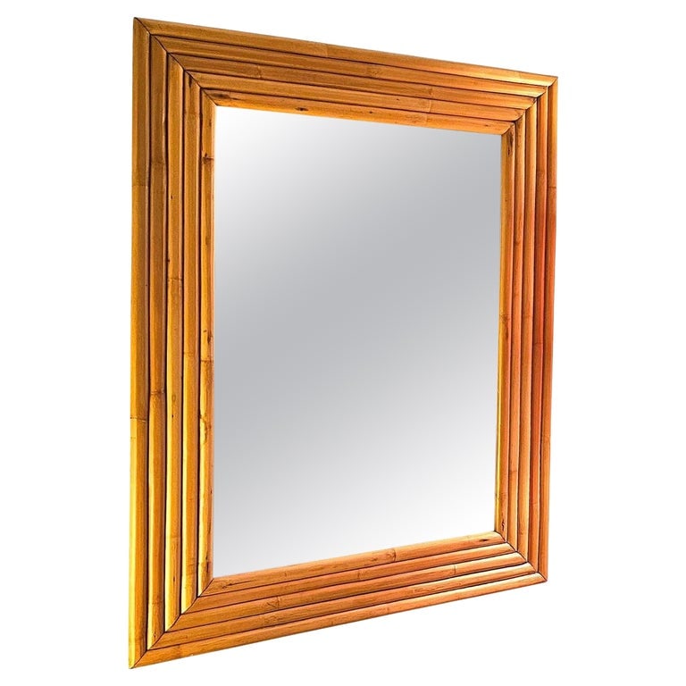 Restored Five-Strand Rectangle Rattan Mirror by Tropical Sun Rattan Company: This beautifully restored 1948 new-stock rattan frame from the unused stock of Tropical Sun Rattan Company of Pasadena blends style and vintage charm with modern comfort. The Mirror features a 5-stran