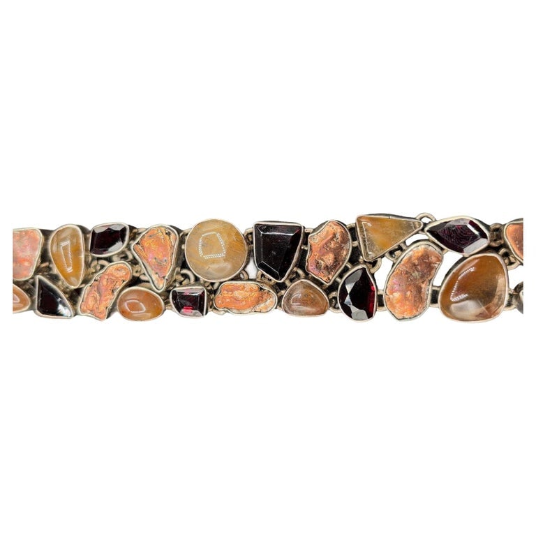 Garnet Cluster 925 Sterling Silver Fashion Jewelry 8" Inch Bracelet (1 of 7)