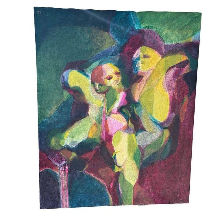Abstract Expressionist Multi-colored Figures Oil on Canvas Signed Mars - 2
