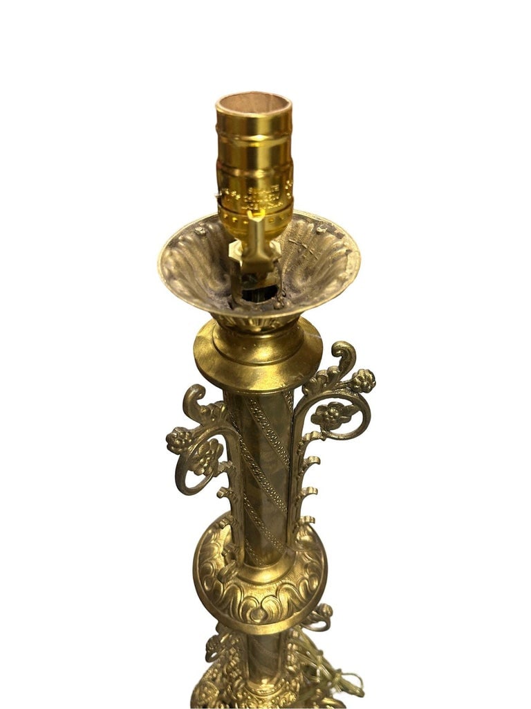 Hollywood Regency Neo-Gothic Scrolling Solid Brass Dragon Table Lamp - 3
